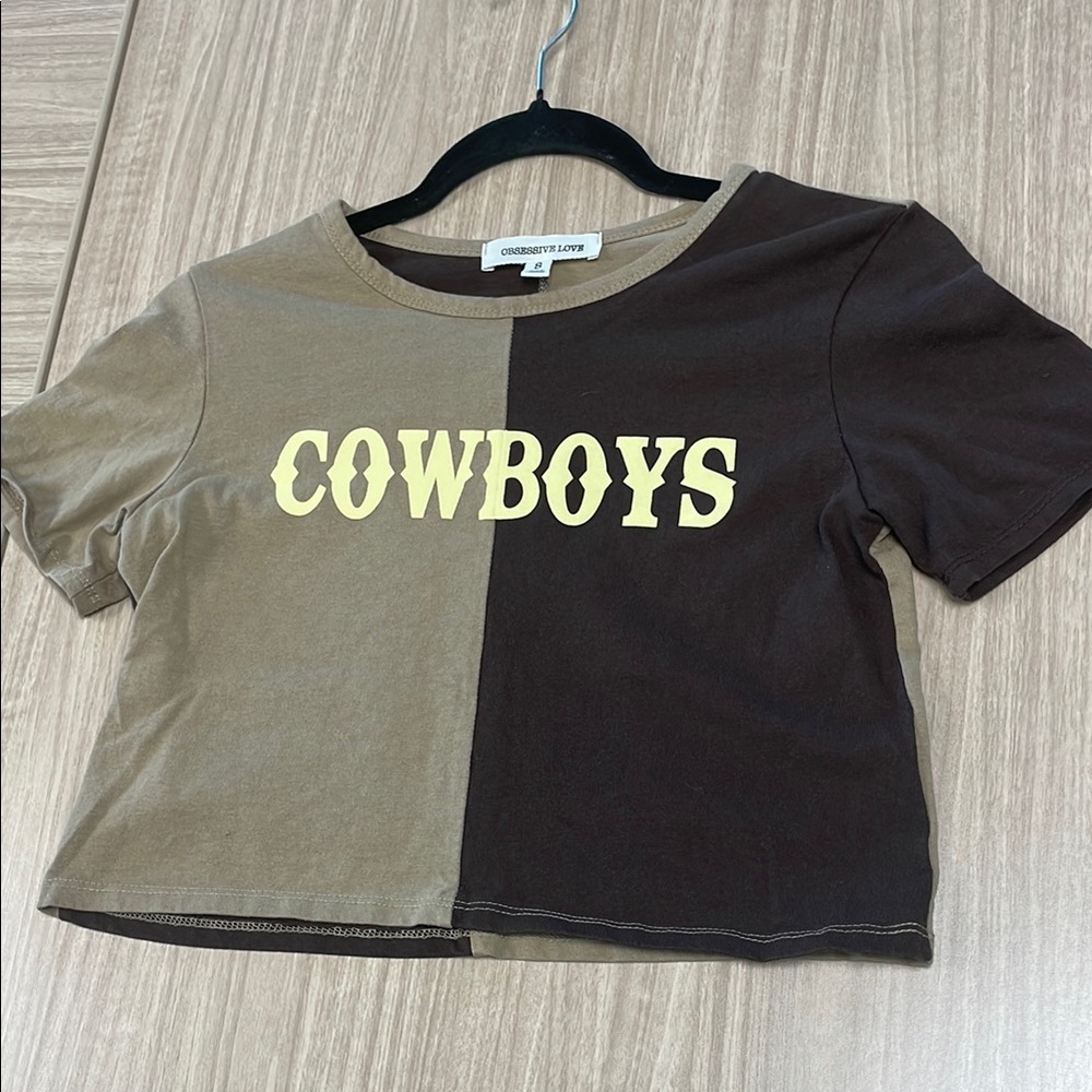 Obsessive Love brown crop top, Small, Cowboys, non-smoking home, no flaws